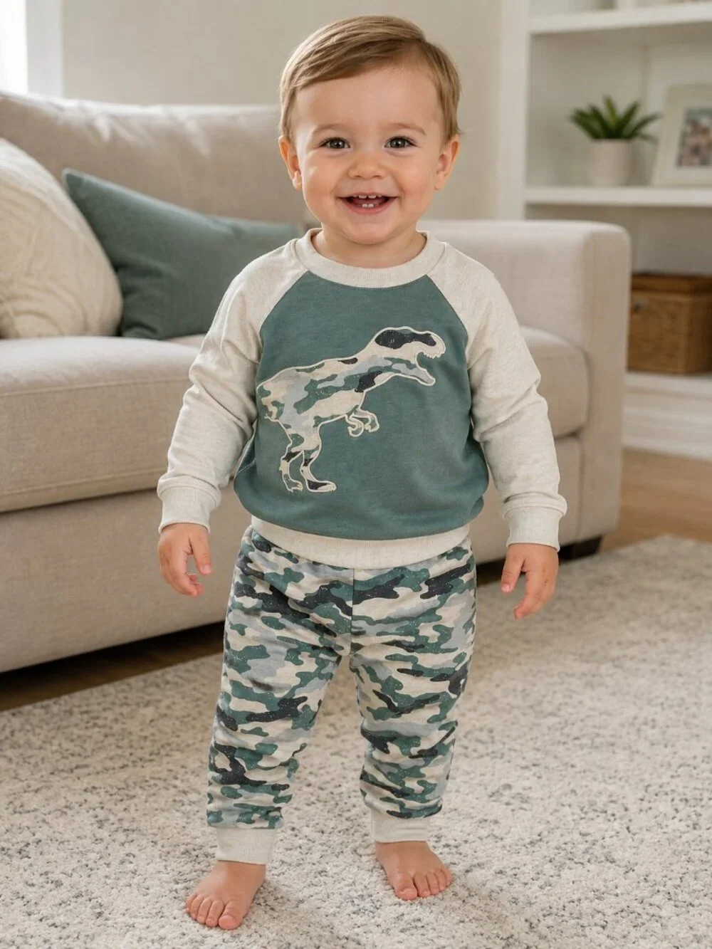 NWT Baby Toddler Boys Essentials 2 Piece Dinosaur Camouflage Jogger Set Size